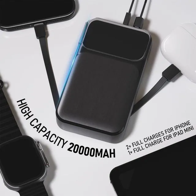 Alt view image 4 of 7 - Portable Charger with Wall Plug 20000mAh Fast Charge Built-in Cables Travel | Built-in wall plug and Lightning/USB-C cables. Charge 4 devices at once. 22.5W PD+QC. TSA-approved carry-on.