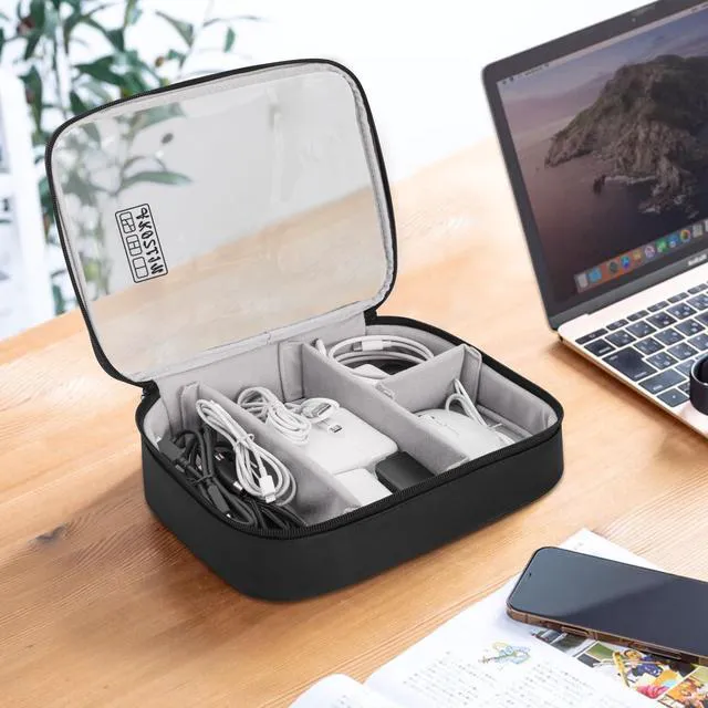 Alt view image 7 of 7 - Cable Organizer Bag, Padded Electronic Organizer Travel Case | Double Layer Cord Organizer Case 3pcs/set, DJ Cable File Accessories Bag with Adjustable Divider, Clear