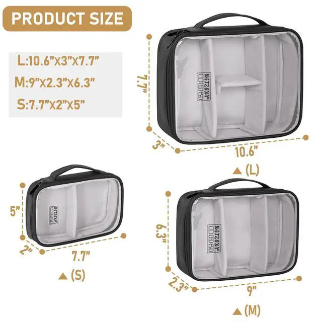 Alt view image 3 of 7 - Cable Organizer Bag, Padded Electronic Organizer Travel Case | Double Layer Cord Organizer Case 3pcs/set, DJ Cable File Accessories Bag with Adjustable Divider, Clear