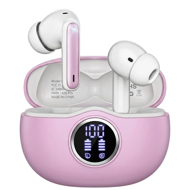 Main image of Wireless Earbuds, Bluetooth 5.3 Headphones HiFi Stereo 50H Playback LED Digital Display Ear Buds with ENC Noise Canceling Headset, IPX7 Waterproof Earphones for Gym/Running/WorkPink