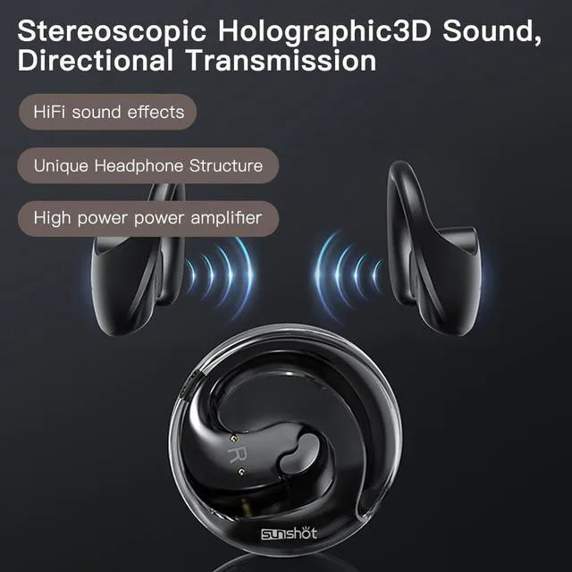 Alt view image 7 of 7 - Ows Open Ear Buds Headphones Bluetooth 5.4,Bone Conducting Air Bone Conduction Headphones, 16mm Drivers,40H Playtime,Open Ear Earbuds IPX5 Waterproof and Noise Reducing Touch(Black)