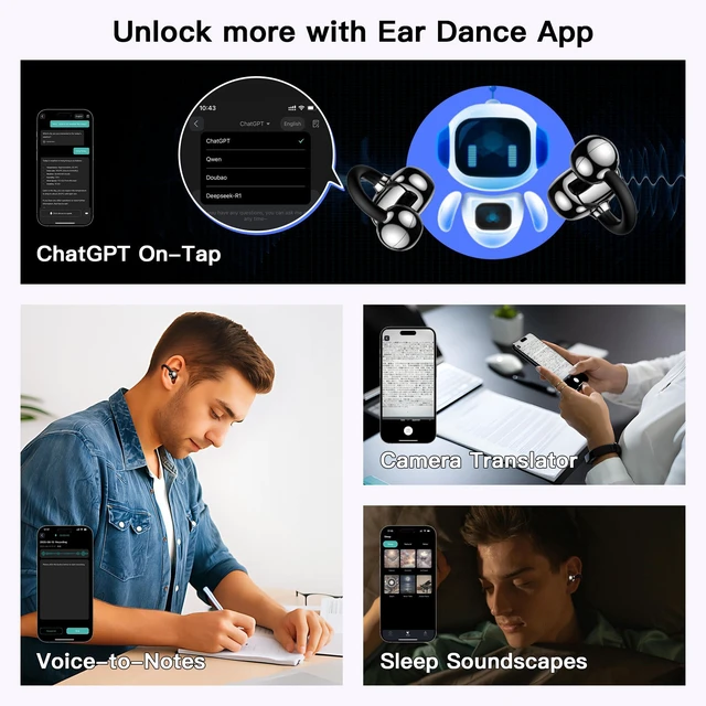 Alt view image 5 of 7 - Clip on Ear Headphones OWS Hanging Earphones Ear Clip Wireless Earbuds AI Translation Earbuds Real Time,165 Language Translator Earbuds for Travel Learning Suitable for Small Ears and Eyeglass Wearers