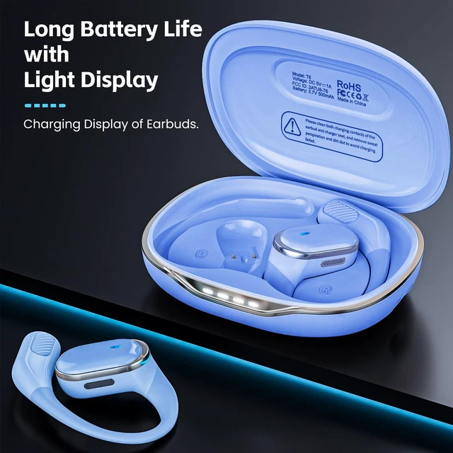 Alt view image 3 of 7 - Open Ear Wireless Earbuds Bluetooth Headphones, 80H Playtime Stereo Ear Buds with ENC Noise Cancelling, Fast Charging, IPX7 Waterproof Sports Earphones with Earhook for Running/Workouts (Blue)