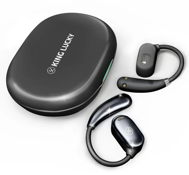Main image of True Wireless Open Ear Headphones, Bluetooth 5.3 Wireless Earbuds with Mic, Dual Link Open Owls Hanging Earphones Lightweight 7.3g 60Hrs Playtime,for Sports Running Workout (Grey - Black)