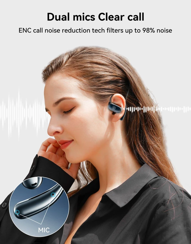 Alt view image 7 of 7 - True Wireless Open Ear Headphones, Bluetooth 5.3 Wireless Earbuds with Mic, Dual Link Open Owls Hanging Earphones Lightweight 7.3g 60Hrs Playtime,for Sports Running Workout (Grey - Black)
