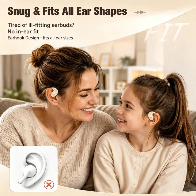 Alt view image 3 of 7 - Over The Ear Earbuds Open Ear Headphones Over The Ear Headphones Over Ear Earbuds Air Bone Conduction Earbuds Earphones Air Bone Conducting Conduction Headphones Bluetooth