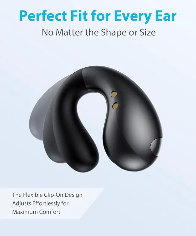 Alt view image 3 of 7 - Ultra Open Ear Earbuds - Ergonomic Clip-On Earbuds, Small Bone Conduction Over-The-Ear Headphones with Waterproof Design, Perfect Running Headphones for Sports and Fitness, Onyx Black