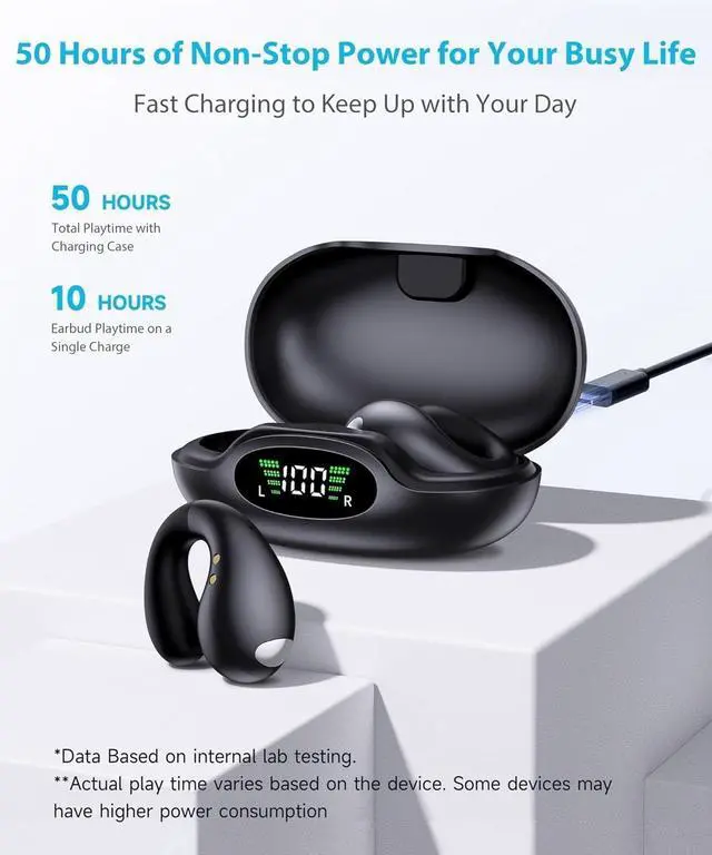 Alt view image 6 of 7 - Ultra Open Ear Earbuds - Ergonomic Clip-On Earbuds, Small Bone Conduction Over-The-Ear Headphones with Waterproof Design, Perfect Running Headphones for Sports and Fitness, Onyx Black