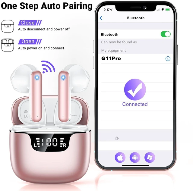 Alt view image 3 of 6 - Wireless Earbuds, Bluetooth 5.4 Headphones with 42H Ultralight Ear Buds,Bluetooth Earbuds with 4 ENC Noise Cancelling Mics, HiFi Deep Bass Dual LED Display Waterproof Earphones for Android iOS, Rose