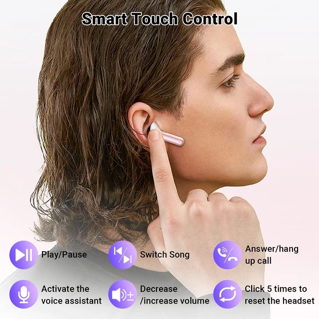 Alt view image 4 of 6 - Wireless Earbuds, Bluetooth 5.4 Headphones with 42H Ultralight Ear Buds,Bluetooth Earbuds with 4 ENC Noise Cancelling Mics, HiFi Deep Bass Dual LED Display Waterproof Earphones for Android iOS, Rose