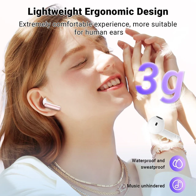 Alt view image 5 of 6 - Wireless Earbuds, Bluetooth 5.4 Headphones with 42H Ultralight Ear Buds,Bluetooth Earbuds with 4 ENC Noise Cancelling Mics, HiFi Deep Bass Dual LED Display Waterproof Earphones for Android iOS, Rose