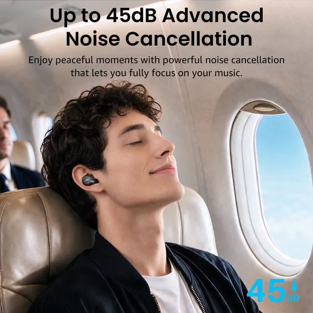 Alt view image 2 of 7 - Hybrid Active Noise Cancelling Wireless Earbuds, 60H, LED Display | 6 Mic ENC Clear Calls, Deep Bass Sound, IPX8, in Ear Bluetooth 5.3 Headphones,32 EQs via APP, Comfort Fit Ear Buds, Black