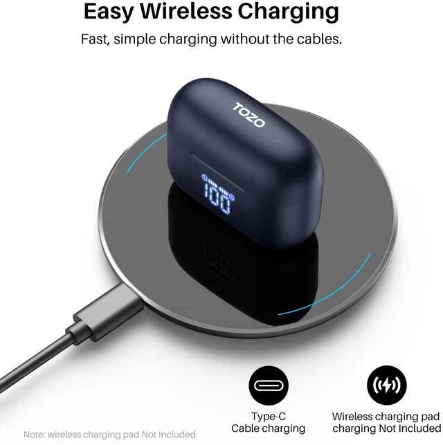 Alt view image 4 of 7 - Wireless Earbuds 97H Playtime, Wireless Charging LED Display Case | 10mm Deep Bass Sound, Dual Mic ENC Clear Calls, IPX8 Waterproof, Bluetooth 5.3, Comfortable Fit Ear Buds For Daily Use, Blue