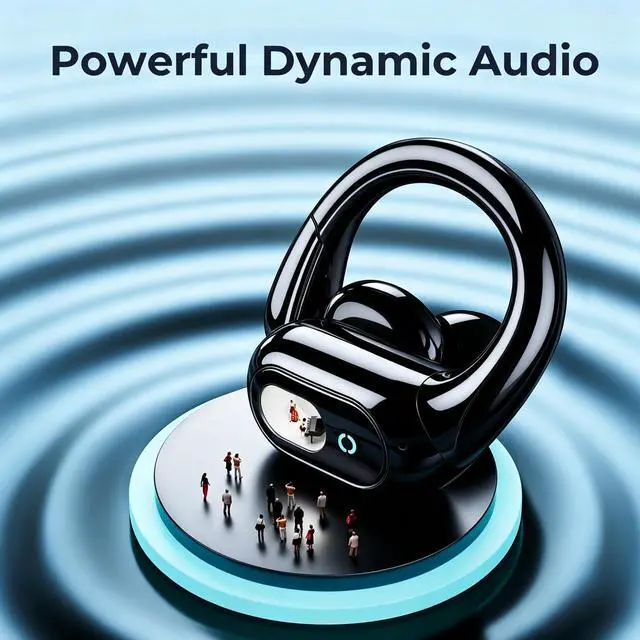 Alt view image 4 of 7 - Active Noise Cancelling Earbuds Wireless Bluetooth Headphones | Ear Buds 90Hrs Playback Stereo Bass Earphones with Mic Over-Ear Hooks IPX7 Waterproof Headset for Sports Running Glossy Black