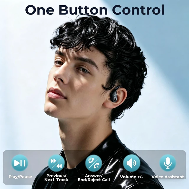 Alt view image 7 of 7 - Active Noise Cancelling Earbuds Wireless Bluetooth Headphones | Ear Buds 90Hrs Playback Stereo Bass Earphones with Mic Over-Ear Hooks IPX7 Waterproof Headset for Sports Running Glossy Black