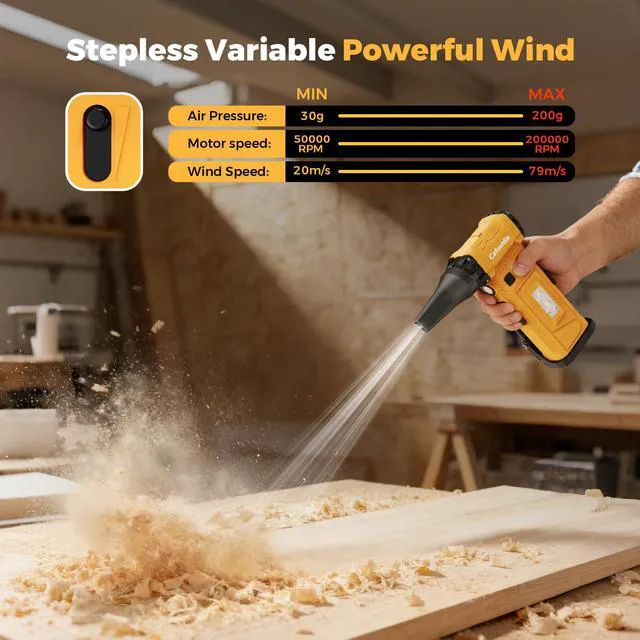 Alt view image 3 of 7 - Electric Air Duster, Compressed Air Duster, 200g Thrust | 180000RPM Brushless, 8000mAh Rechargeable Battery, Stepless Adjustable,Cordless Air Blower & Vacuum for PC,Car&Outdoor
