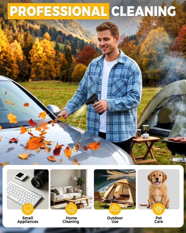 Alt view image 3 of 7 - Electric Air Duster, Powerful Turbo Fan 3 Speed Compressed Air Duster | 87.5 m/s Airflow, Brushless Motor, Cordless, 2 Brushes, Digital Display, Handheld Air Blower for Keyboard, PC, Car & Outdoor