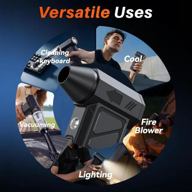Alt view image 7 of 7 - Compressed Air Duster -Turbo Fan,130000RPM Cordless Electric Air Blower | 4-speed adjustable rechargeable Air Duster for PC, Keyboards, Cars,Jet Dry Handheld Blower for Office and Home Cleaning
