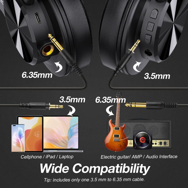 Alt view image 5 of 7 - Bluetooth Over-Ear Headphones, Hi-Res Wired DJ Studio - Red | Wireless over-ear headphones with 72H playtime, 3.5mm/6.35mm wired jacks for studio monitoring, mixing, guitar, amp and PC