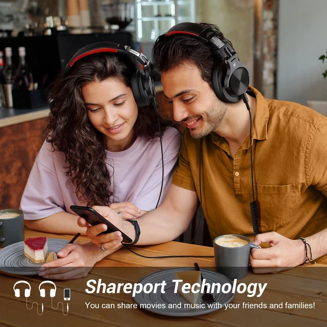 Alt view image 6 of 7 - Bluetooth Over-Ear Headphones, Hi-Res Wired DJ Studio - Red | Wireless over-ear headphones with 72H playtime, 3.5mm/6.35mm wired jacks for studio monitoring, mixing, guitar, amp and PC
