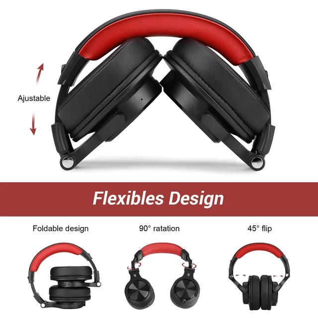 Alt view image 7 of 7 - Bluetooth Over-Ear Headphones, Hi-Res Wired DJ Studio - Red | Wireless over-ear headphones with 72H playtime, 3.5mm/6.35mm wired jacks for studio monitoring, mixing, guitar, amp and PC