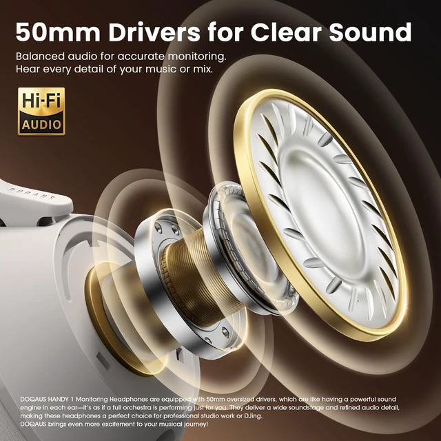 Alt view image 2 of 7 - DJ Headphones Professional Wired Studio Monitor Headphones Over Ear for Music Recording and Mixing 50mm Drivers Stereo Headset with Dual Jack for Electric Guitar Keyboard Piano Laptop