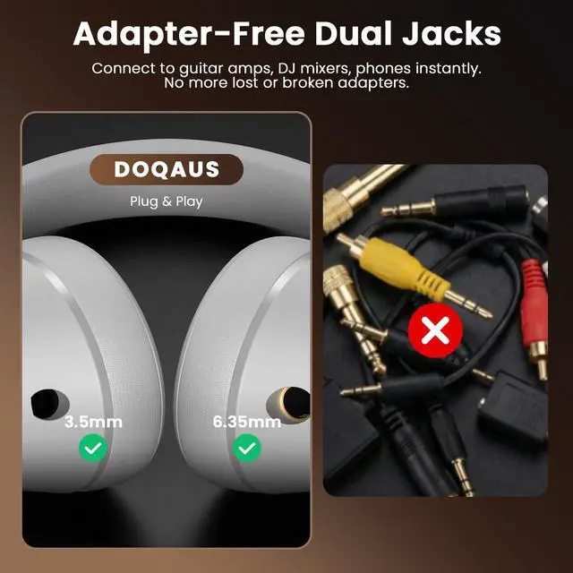Alt view image 3 of 7 - DJ Headphones Professional Wired Studio Monitor Headphones Over Ear for Music Recording and Mixing 50mm Drivers Stereo Headset with Dual Jack for Electric Guitar Keyboard Piano Laptop