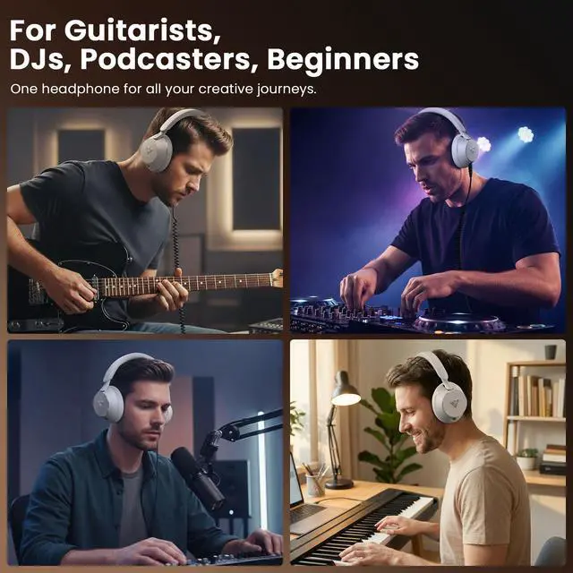 Alt view image 7 of 7 - DJ Headphones Professional Wired Studio Monitor Headphones Over Ear for Music Recording and Mixing 50mm Drivers Stereo Headset with Dual Jack for Electric Guitar Keyboard Piano Laptop
