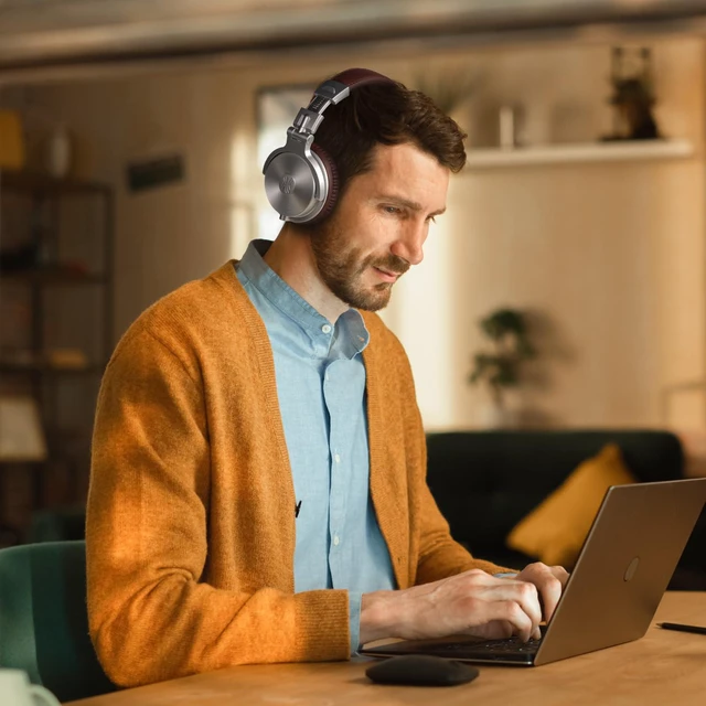 Alt view image 6 of 7 - Wired & Wireless Over-Ear Headphones, 110H, 50mm Drivers | Wired 3.5mm and wireless Bluetooth modes with 110H playtime, 50mm drivers and HD mic for PC, podcast and studio work