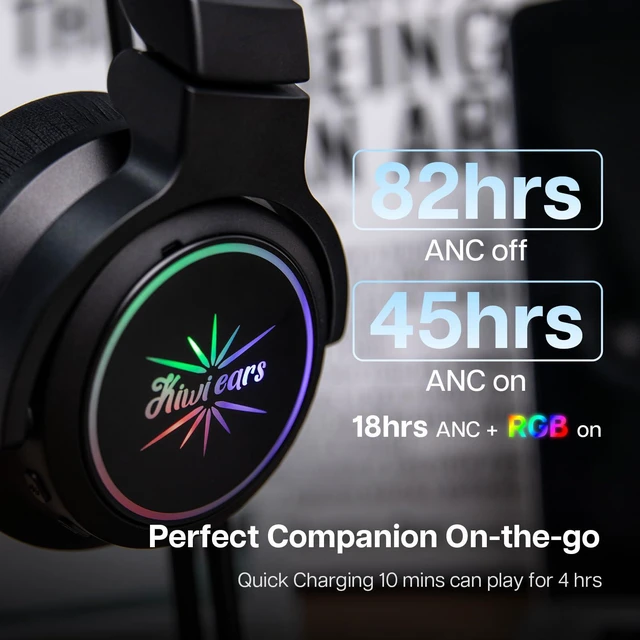 Alt view image 2 of 5 - Kiwi Ears Aventus Bluetooth 5.4 Wireless DJ Studio Headphones Dual Dynamic Driver, with Hybrid ANC, Low-latency, Up to 82H Playtime, Custom RGB Lighting for DJs Audiophiles Gamers