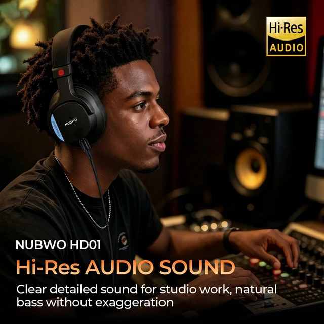 Alt view image 2 of 7 - Studio Headphones Wired, Hi-Res Over Ear Headphones with 1/4 inch to 3.5mm Adapter, Lightweight Closed Back Monitor Headphones for Piano Guitar AMP Recording Mixer Amplifier