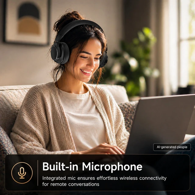 Alt view image 7 of 7 - Wireless Over Ear Headphones, 1/4" to 3.5mm Jack for DJ, Mixing, Recording | 50mm Drivers, 100H Playtime, Bluetooth 5.4, Hi-Fi Sound, Self-Monitoring, 90° Swivel Ear Cups, Black