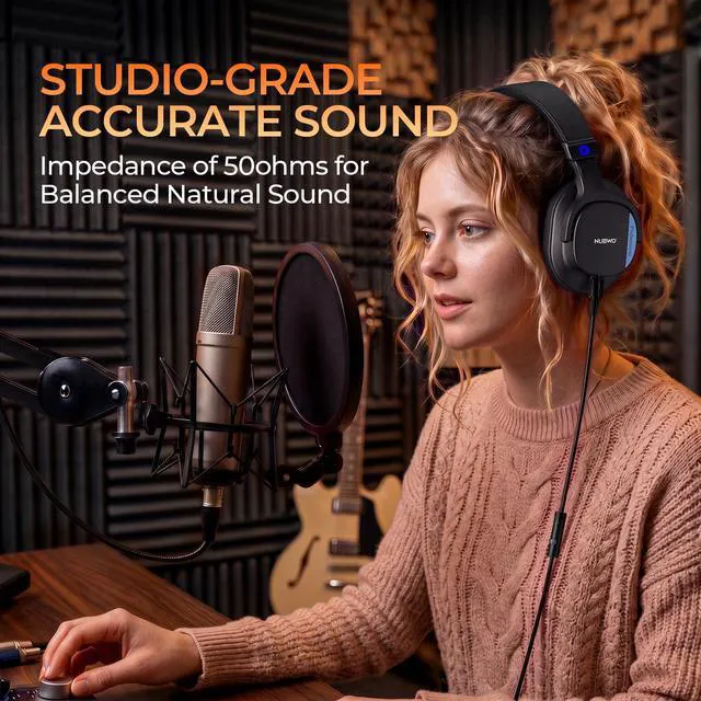 Alt view image 4 of 7 - Studio Headphones Wired, Hi-Res Over Ear Headphones with 1/4 inch to 3.5mm Adapter, Lightweight Closed Back Monitor Headphones for Piano Guitar AMP Recording Mixer Amplifier