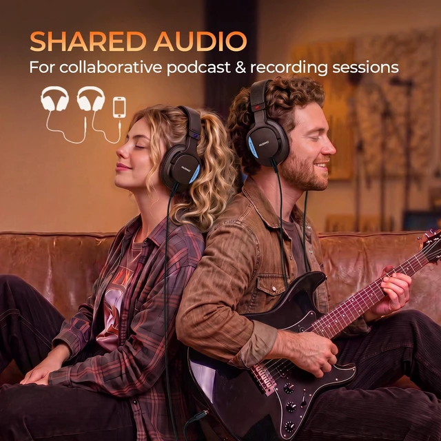 Alt view image 5 of 7 - Studio Headphones Wired, Hi-Res Over Ear Headphones with 1/4 inch to 3.5mm Adapter, Lightweight Closed Back Monitor Headphones for Piano Guitar AMP Recording Mixer Amplifier
