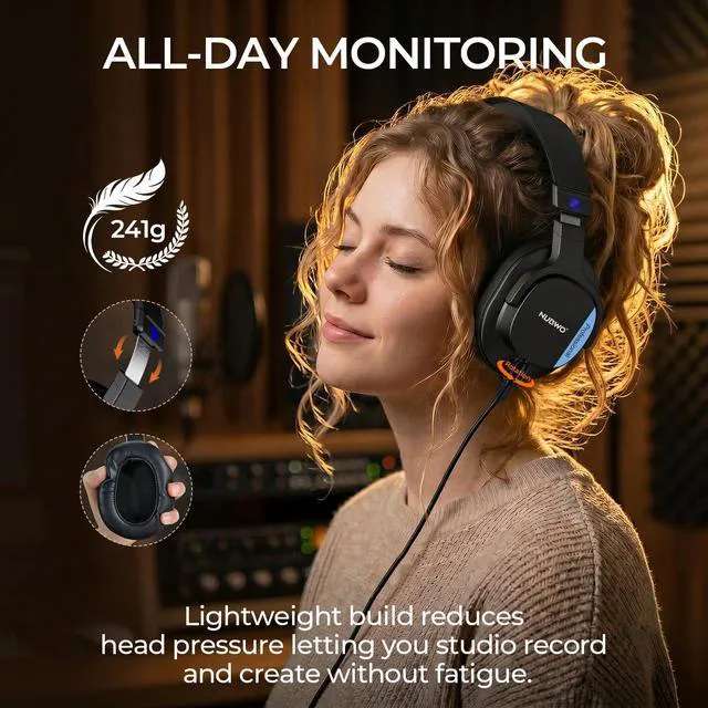Alt view image 6 of 7 - Studio Headphones Wired, Hi-Res Over Ear Headphones with 1/4 inch to 3.5mm Adapter, Lightweight Closed Back Monitor Headphones for Piano Guitar AMP Recording Mixer Amplifier