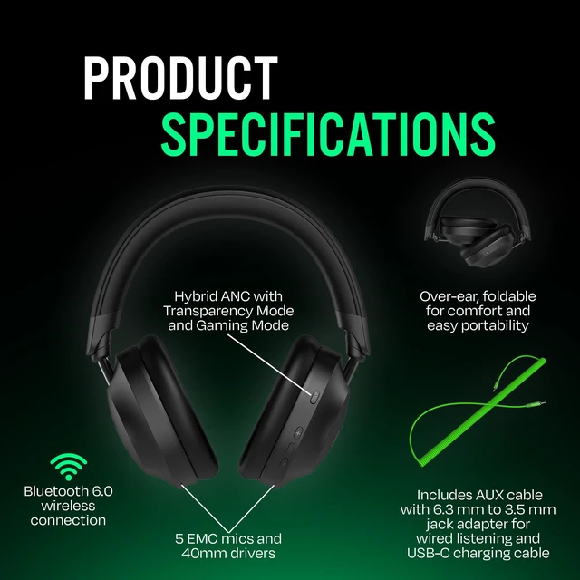 Alt view image 6 of 7 - Noise Cancelling Headphones Wireless Bluetooth, MX41H Over Ear Headphones with Microphone, Hybrid ANC, 40H Playtime, Foldable Headset with AUX & Low Latency Gaming Mode