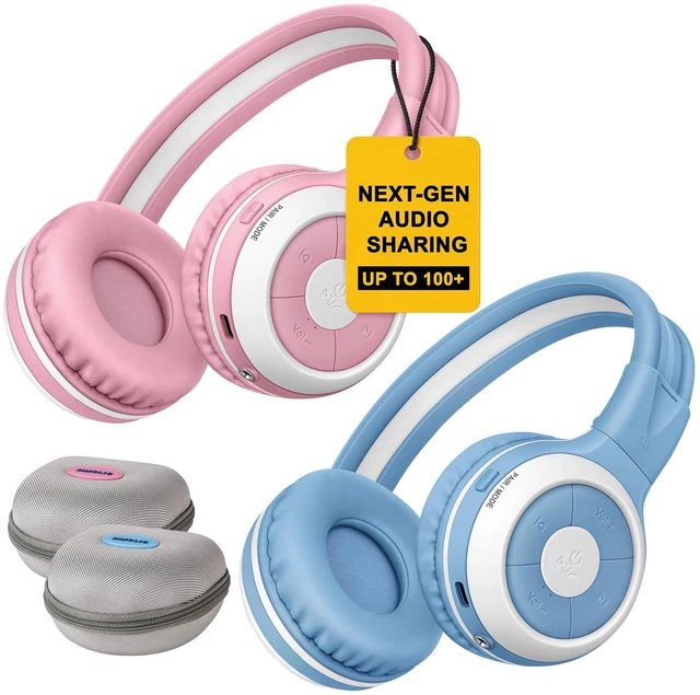 Main image of Manyshare Kids Bluetooth Headphones with Case & Mic for School | Share Audio with 100+ Headphones for Classes, Trips & Family Fun, Foldable & Durable for Phones, Tablets & Group Listening