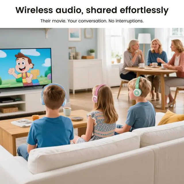 Alt view image 3 of 7 - Manyshare Kids Bluetooth Headphones with Case & Mic for School | Share Audio with 100+ Headphones for Classes, Trips & Family Fun, Foldable & Durable for Phones, Tablets & Group Listening