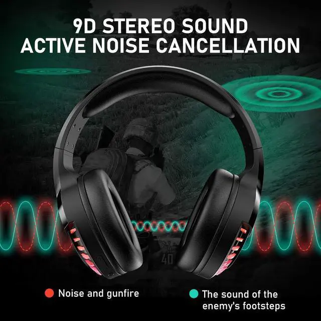 Alt view image 3 of 7 - Wireless RGB Bluetooth Gaming Headphone with Noise Cancellation-Black | HiFi Stereo Sound,Deep Bass,Protein Earpad,Rainbow Backlit,Rechageable,Over Ear Headset for PC Mac Game Travel Class Office