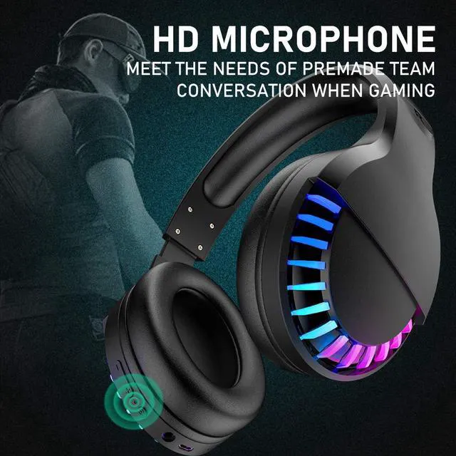 Alt view image 6 of 7 - Wireless RGB Bluetooth Gaming Headphone with Noise Cancellation-Black | HiFi Stereo Sound,Deep Bass,Protein Earpad,Rainbow Backlit,Rechageable,Over Ear Headset for PC Mac Game Travel Class Office