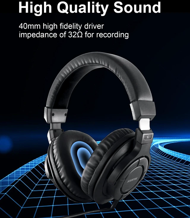 Alt view image 3 of 7 - Over Ear Wired Headphones MR810, Studio Monitor Headset with Closed Back Design Flexibale Professional Stereo Headphone with 3m Cable for Studio Monitering, Recording, Podcasting (Black)
