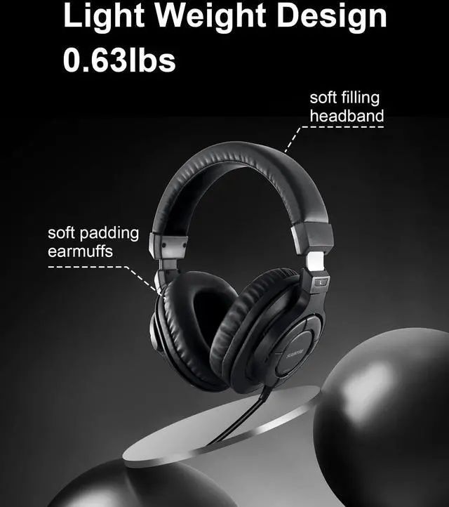 Alt view image 6 of 7 - Over Ear Wired Headphones MR810, Studio Monitor Headset with Closed Back Design Flexibale Professional Stereo Headphone with 3m Cable for Studio Monitering, Recording, Podcasting (Black)