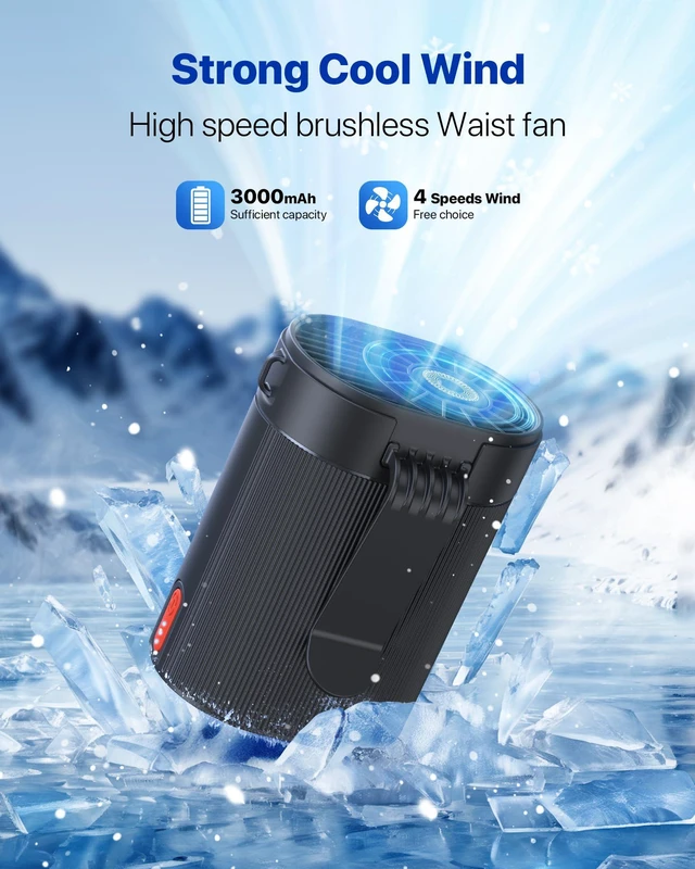 Alt view image 2 of 7 - Wearable Waist Clip-on Fan, Rechargeable Personal Belt Fan with 25H Long Battery Life, 4-Speed Hands-Free Body Fan for Work, Camping, Travel