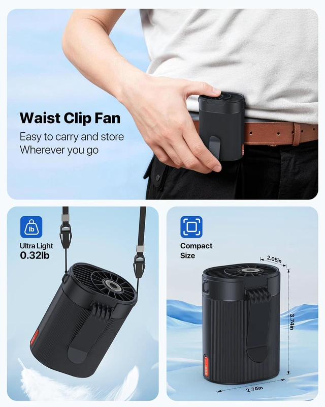 Alt view image 4 of 7 - Wearable Waist Clip-on Fan, Rechargeable Personal Belt Fan with 25H Long Battery Life, 4-Speed Hands-Free Body Fan for Work, Camping, Travel