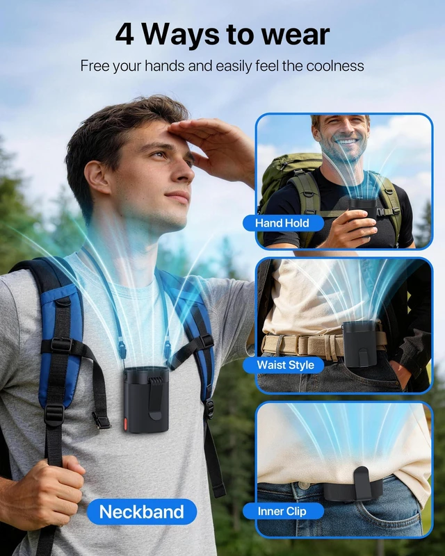 Alt view image 6 of 7 - Wearable Waist Clip-on Fan, Rechargeable Personal Belt Fan with 25H Long Battery Life, 4-Speed Hands-Free Body Fan for Work, Camping, Travel
