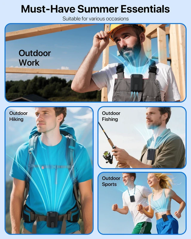 Alt view image 7 of 7 - Wearable Waist Clip-on Fan, Rechargeable Personal Belt Fan with 25H Long Battery Life, 4-Speed Hands-Free Body Fan for Work, Camping, Travel