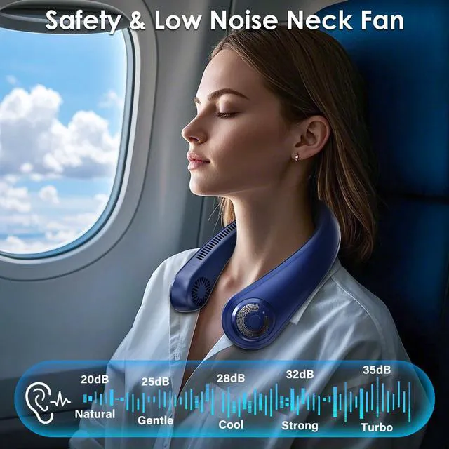 Alt view image 4 of 7 - Portable Neck Fan with Neck Support, 5 Speeds, Lightweight, Rechargeable Personal Hands Free Wearable Neck Fans that Blow Cold Air for Hot Flashes, Disneyland, Travel Essentials, Gifts for Men Women