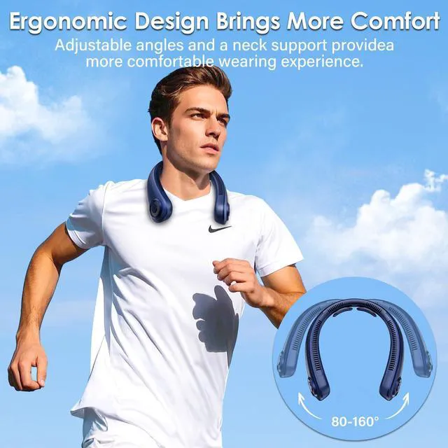 Alt view image 5 of 7 - Portable Neck Fan with Neck Support, 5 Speeds, Lightweight, Rechargeable Personal Hands Free Wearable Neck Fans that Blow Cold Air for Hot Flashes, Disneyland, Travel Essentials, Gifts for Men Women