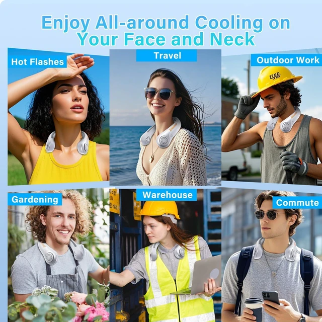 Alt view image 7 of 7 - Portable Neck Fan Rechargeable, 5 Speeds, Lightweight, Long Lasting, Battery Operated All-Around Cooling Quiet Personal Fans for Travel Camping Cooling Essentials, Birthday Gifts for Women Men Mom Dad