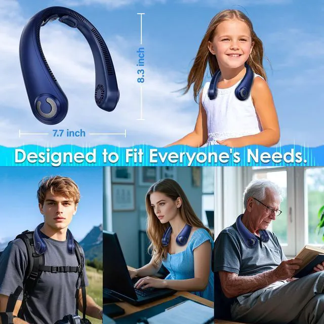 Alt view image 7 of 7 - Portable Neck Fan with Neck Support, 5 Speeds, Lightweight, Rechargeable Personal Hands Free Wearable Neck Fans that Blow Cold Air for Hot Flashes, Disneyland, Travel Essentials, Gifts for Men Women